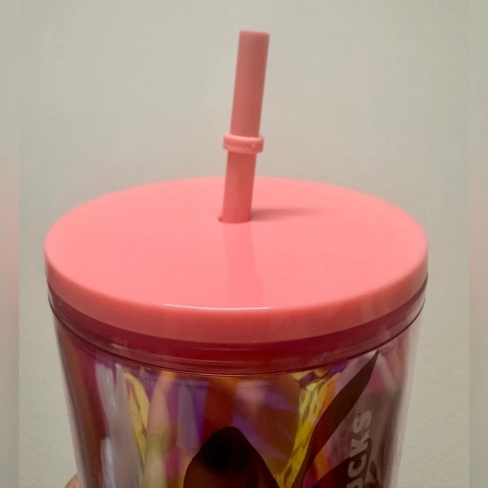 Starbucks Pink Iridescent Palm Cactus Floral Tumbler.
